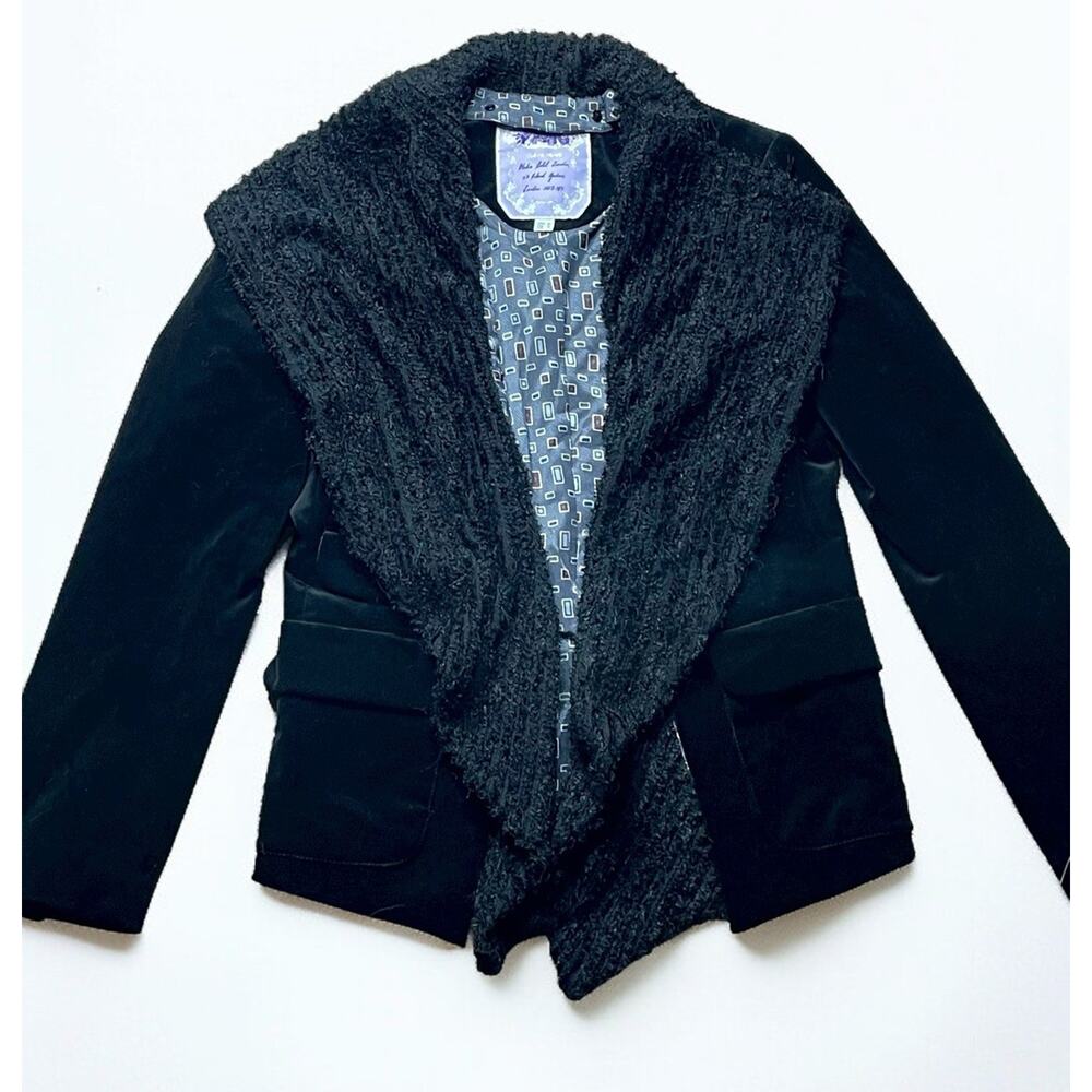 Vintage 90s Robyn Hung Dark Academia Black Velvet Open Front Blazer Jacket S - Picture 6 of 8